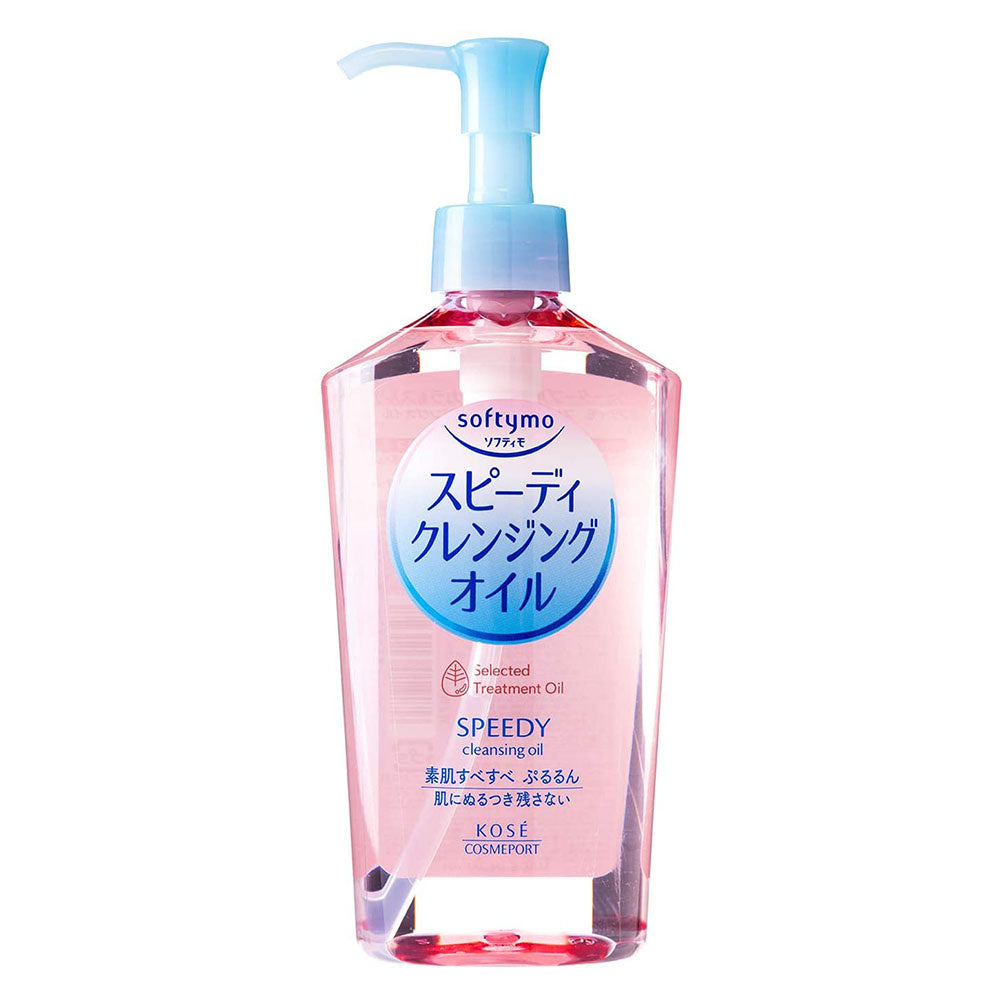 softymo speedy cleansing oil van het merk Kosé cosmeport verwijdert zelfs de meest hardnekkige waterproof make-up in een handomdraai en zorgt dat zonbescherming wordt afgebroken en reinigt de poriën grondig zodra in contact met water veranderd de structuur in een melk achtige water substantie